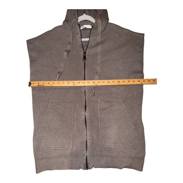 Zara Brown Sleeveless Oversized Full Zip Hooded Sweater Vest, Medium - Image 5