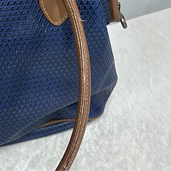 Vintage Liz Claiborne Blue textured handBag leather trim 80’s tote - Image 15