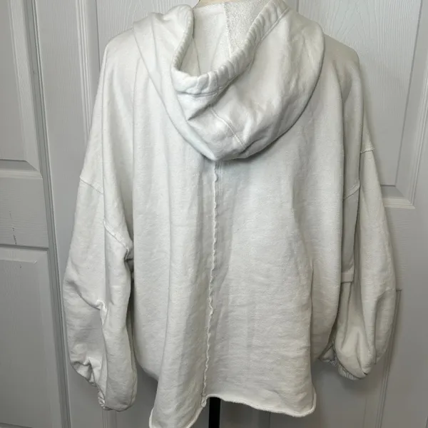 Free People White Hooded‎ Balloon Sleeve Sweatshirt Hoodie Oversized XS Pockets - Image 4