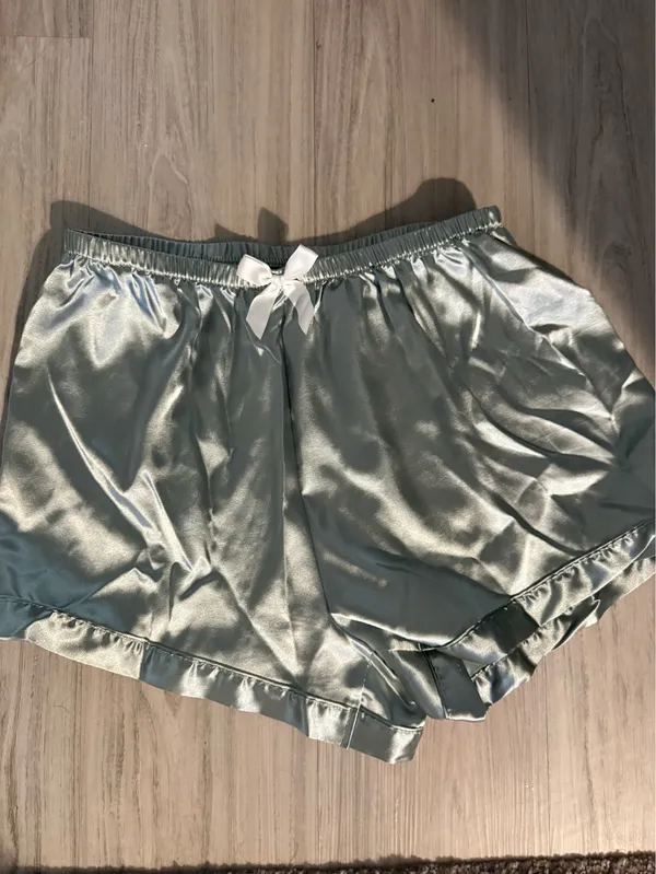 Mint Green Blue Satin Button-up Pajama Set Shorts Shortsleeve Women Large - Image 2