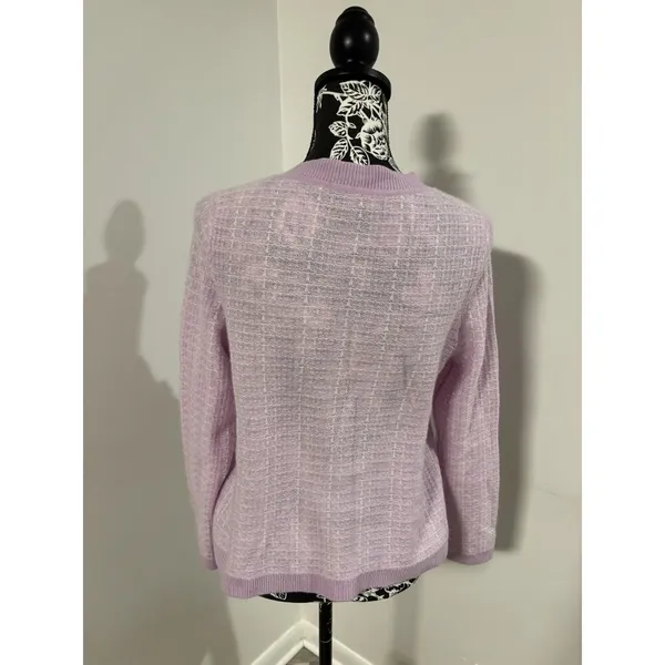 BLOOMINGDALES Purple Pink Pearl Buttons 2-Ply Cashmere Jacket Cardigan Medium - Image 4