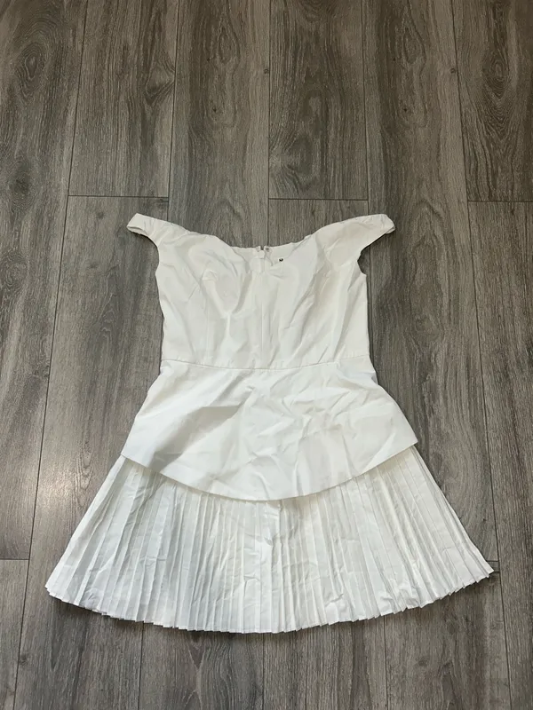 New Showpo IZARA Mini Dress Off Shoulder Pleated Dress In Off White Size 8 - Image 9