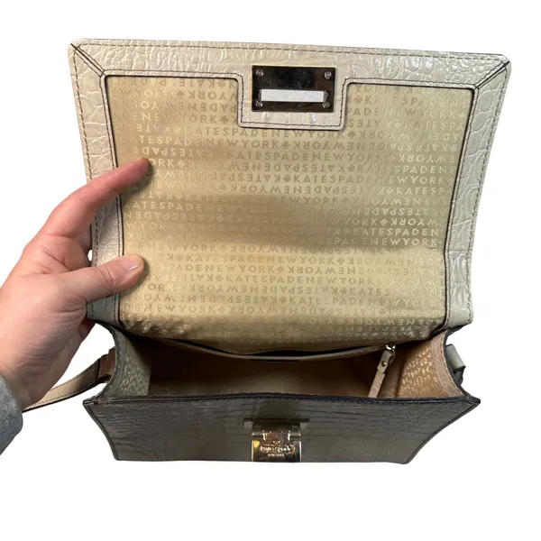 Kate Spade Doris Crocodile Embossed Leather Top‎ Handle Crossbody Bag Ivory - Image 5