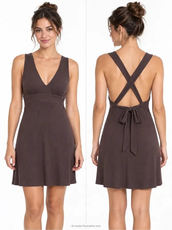 Volcom Mini Dress XS Ribbed Open Back Tie Waist Beach Resort Vacation Boho Surf - Image 2