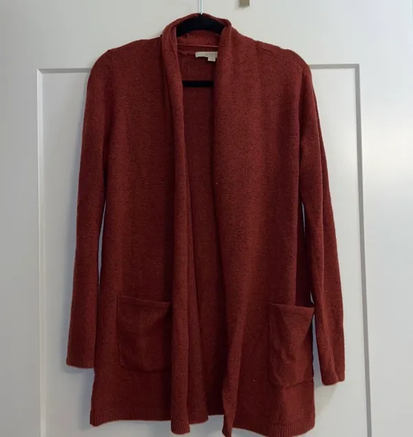 LOFT Ribbed Trim Open Front Pocket Cardigan Sweater  - Image 2