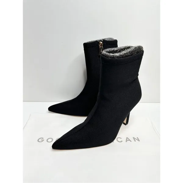 Good American Booties Size 5.5 High Kickstand Black Pointed Toe Neoprene Boot‎ - Image 3