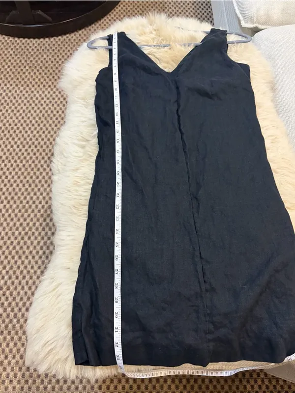 J.Crew Linen Mini Dress Black V Neck Sleeveless Shift Dress XS - Image 7