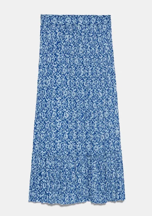ZARA NWT High Waisted Floral Print Blue Midi Skirt - Image 3