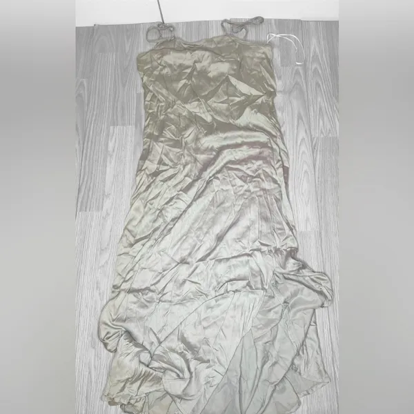 MAHINA Women’s Light Green Satin Slip Dress - Image 3