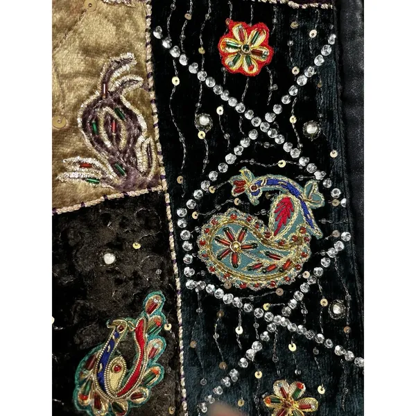 Vintage Velvet Patchwork Embroidered Jacket Black Size M - Image 4
