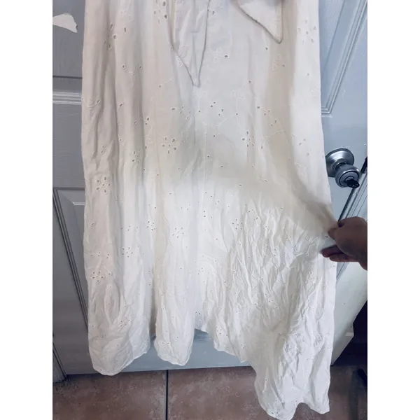 Zara eyelet off shoulder ivory midi cottage women’s dress smocked runs small* - Image 12