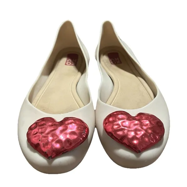 Zaxy Cream PVC Jelly Ballet Flats Metallic Pink Hears Women's Size 5 Brazil - Image 2