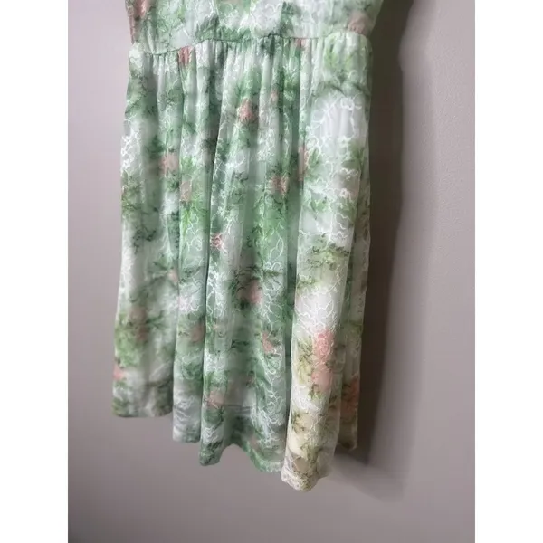 DISNEY Dress Juniors Small Green Lace Overlay‎ Fairy Whimsy Cottagecore Straps - Image 3
