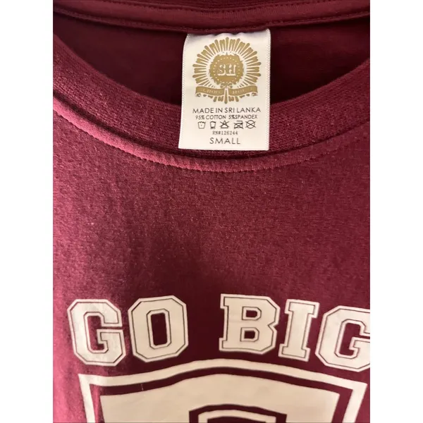 School House "Go Big E" Jersey Style T-Shirt Women's Juniors Size S Maroon White - Image 3