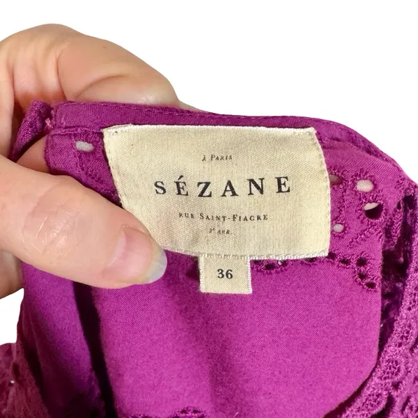 Sézane Elsa Blouse Eyelet Embroidered Ruffled Openwork in Purple Violet sz36/US4 - Image 11