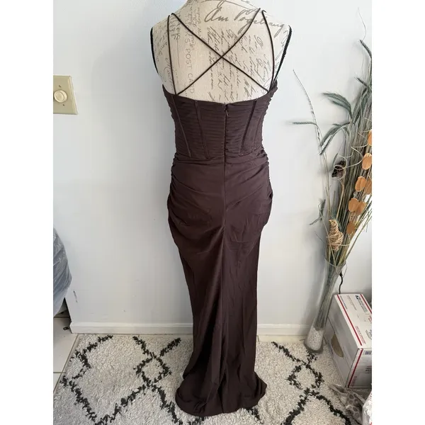 ASOS Design Tall Women's mesh corset detail‎ maxi dress Brown Size 8 - Image 3