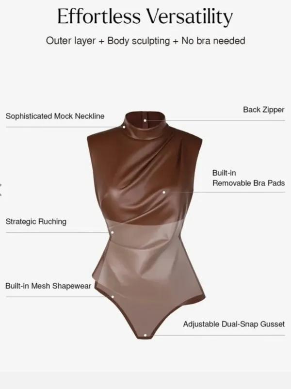 NWT Popilush Faux Leather Sleeveless Mock Neck Thong Bodysuit Top Tank Shirt New - Image 2