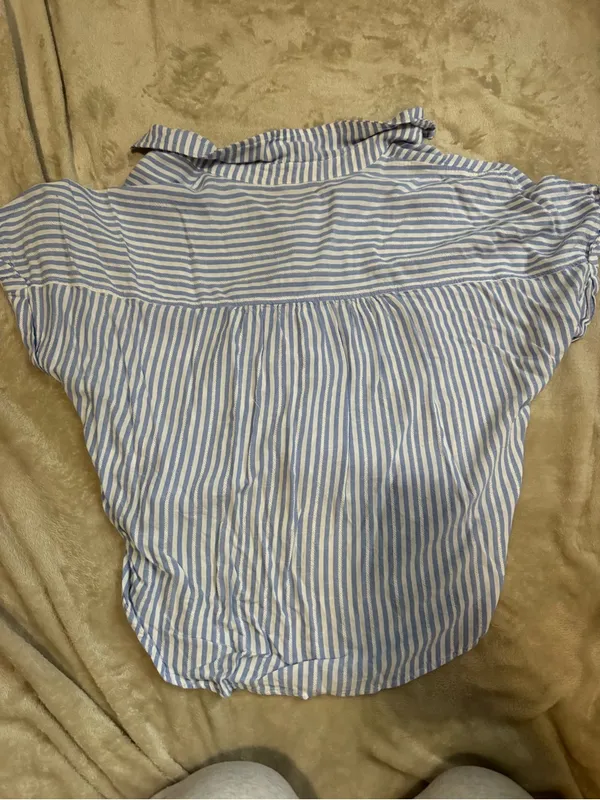 Aeropostale | Light Blue and White Striped Button-Front Womens Top | Size M - Image 4