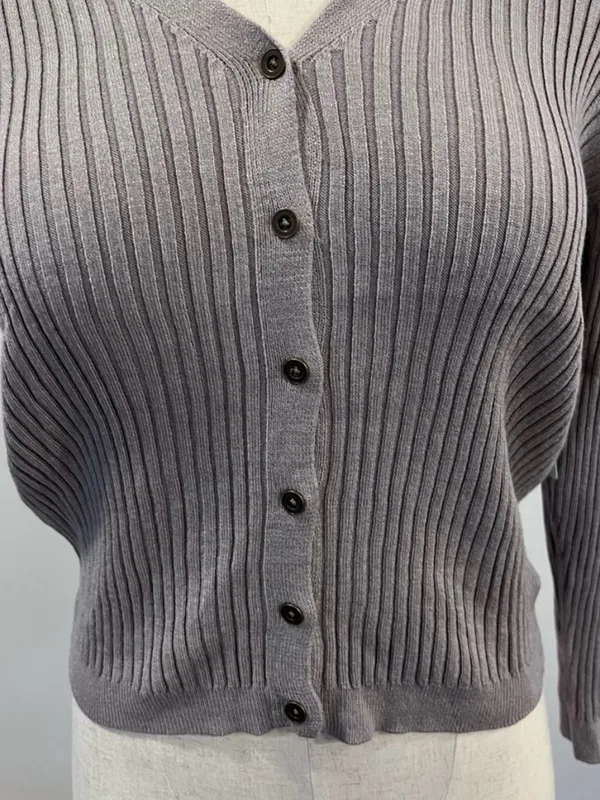 Honeydew USA Gray Ribbed up V-Neck Button Front Cardigan - Image 2
