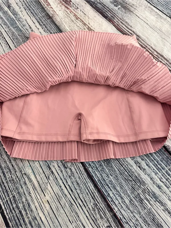 Yogalicious Pleated Faux Wrap-Front Tennis Skirt in Dusty Rose - Image 3