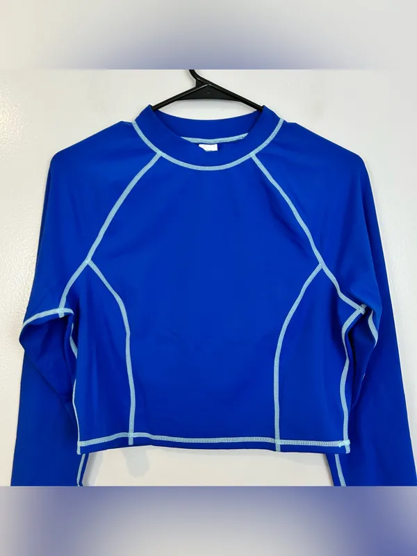 NWT Fabletics Yasmin Long Sleeve Cropped Mock Neck Royal Blue Actviwear Top XL - Image 3
