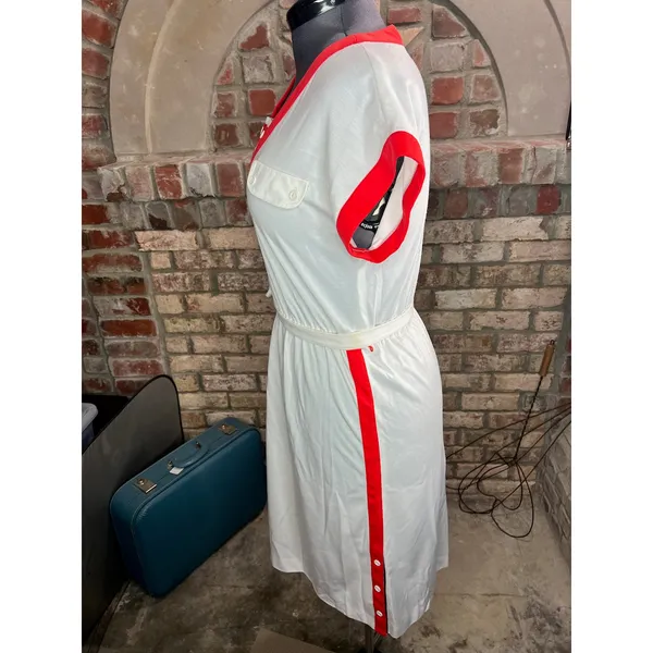 dress knit cap sleeve V neck red white nautical - Image 5