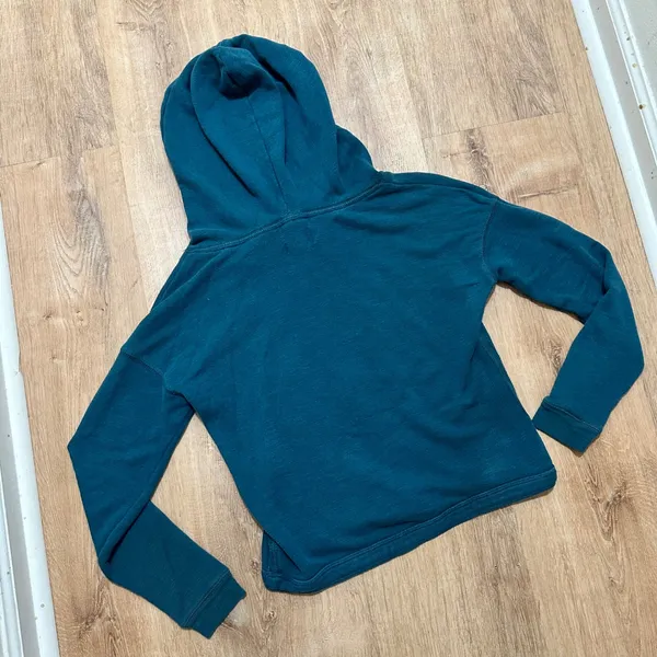 AERIE | Woman's Teal Blue Drawstring Cowl Neck Crop Hoodie Sweatshirt, Size XS‎ - Image 2