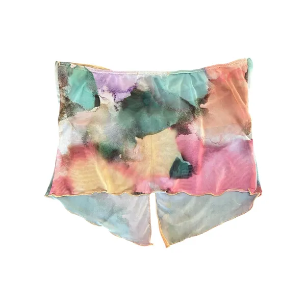Grey Bandit Sheer Mesh Ruched Tie Front Strapless Tube Top Abstract Print Medium - Image 3