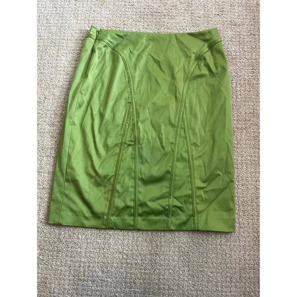 Anne Klein New York Pencil Skirt 10‎ Lime Green Paneled Stretch Office Y2K - Image 2