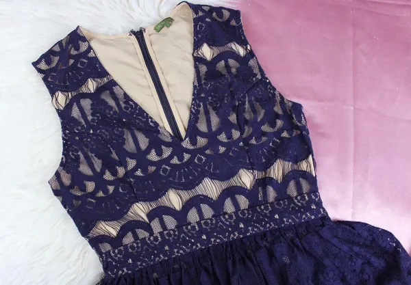 Anthropologie T1 The Letter dark blue lace peplum skater dress - Image 6