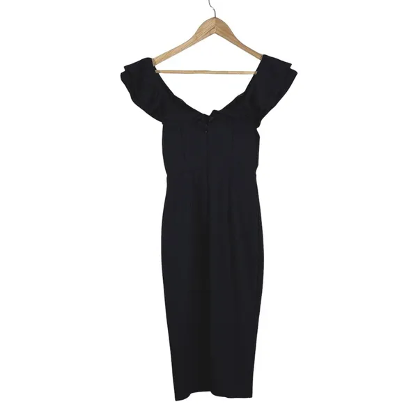 Selfie Leslie Ruffle Off The Shoulder Solid Sheath Dress Black Elegant Size S - Image 5