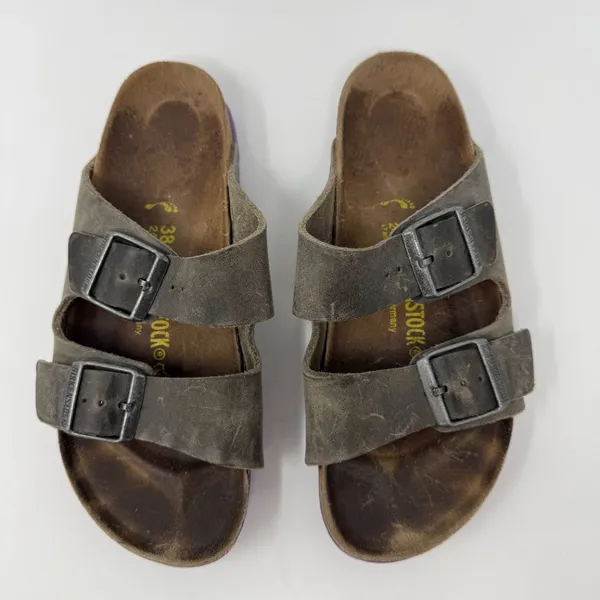 Birkenstock Arizona Leather Sandals Womens 38 Gray Purple Outdoor Gorpcore Birks - Image 3