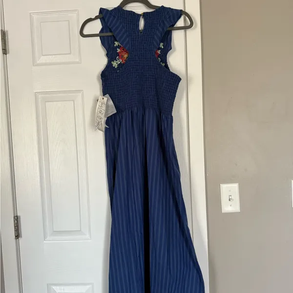 Tanya Taylor And Sage Blue Floral Embroidered Ruffle Sleeveless Maxi Dress Summer - Image 10