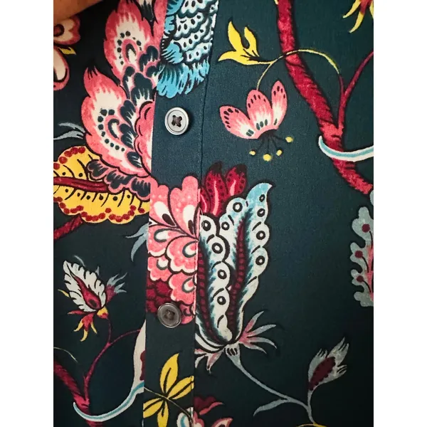 Ann Taylor LOFT Dress Womens 10T Tall Teal Green Floral Paisley Henley Shift - Image 3