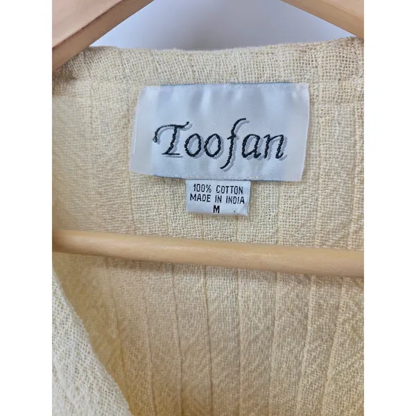 Toofan Cotton Cardigan Women Medium Yellow Pintuck Pleated Textured Button Front - Image 2