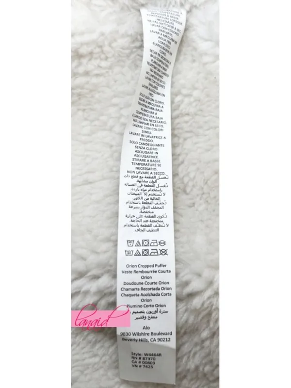Alo Orion Cropped Puffer Silver Ivory Shiny Metallic Warm Sherpa-Lined Coat L - Image 10