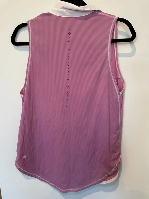 Lululemon Pink Sleeveless Polo Tank Top with White Collar - Image 2