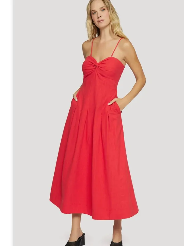 NWT Lost + Wander X Nordstrom Catania Maxi Dress Small, RED Linen Blend Pocket - Image 2