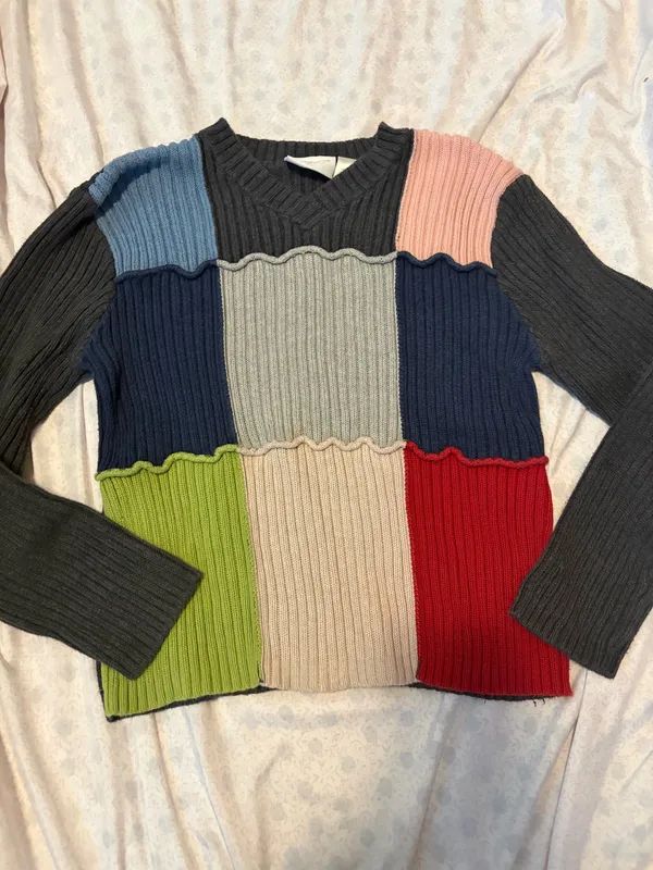 liz Claiborne y2K multi patch work knit sweater  - Image 5