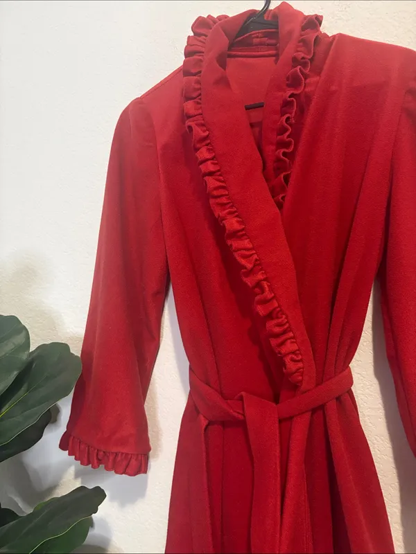 Vintage Red Ruffle-Trim Long Robe - Women Intimates & Sleepwear - Image 2
