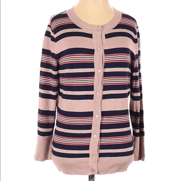 Halogen Nordstrom Stripe Crewneck Cardigan Sweater M v6x - Image 4