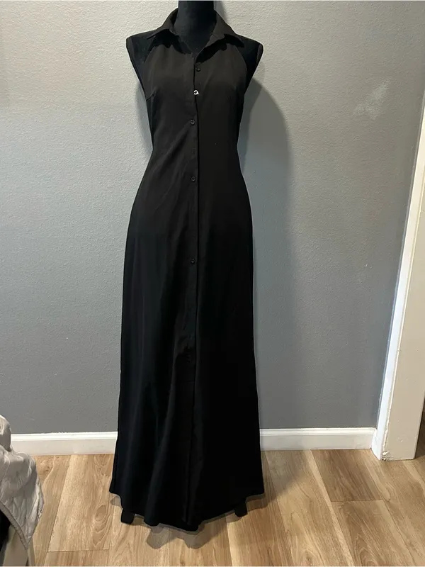 POÉSELLE Black Open Back Maxi Dress Size L Runs Small NWOT - Image 3