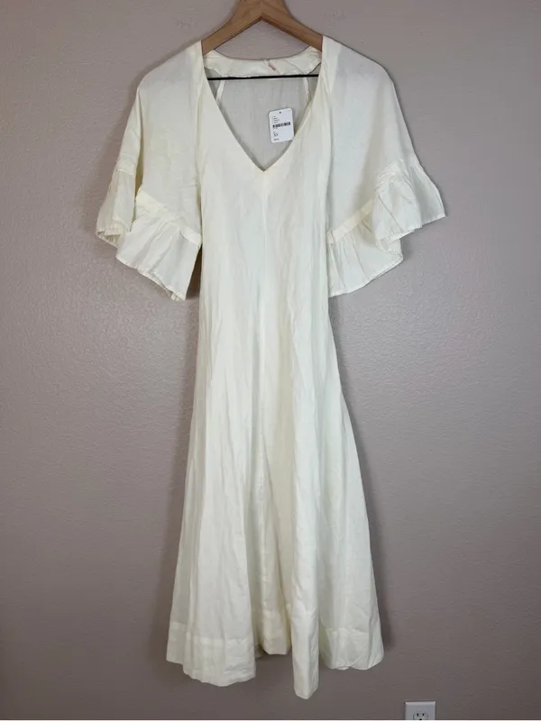 Free People Endless Summer What A Stunner Ruffle Midi Dress Ivory XS NEW $98 - Image 5