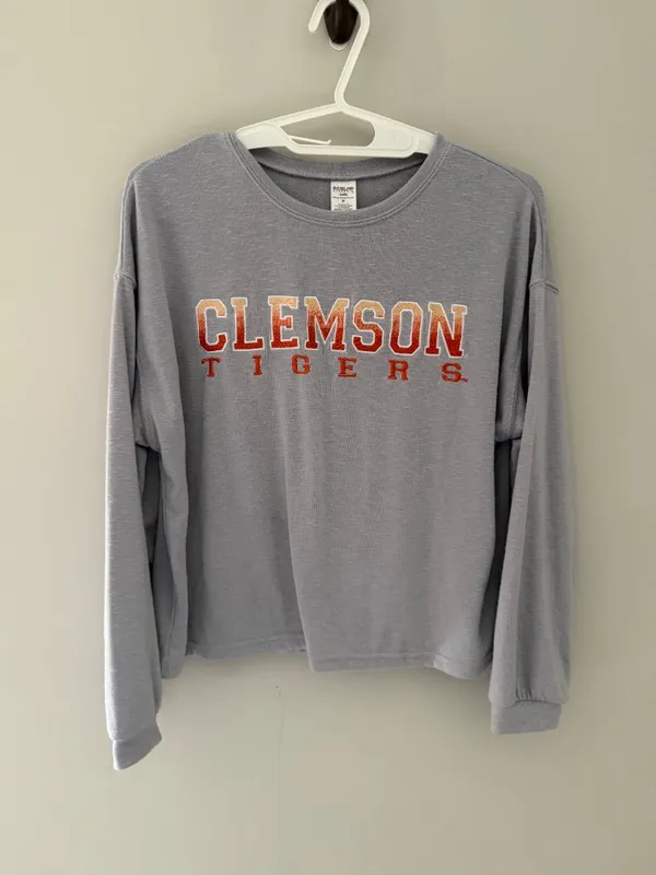 Clemson Tigers Sideline Apparel Embroidered Cropped Pullover Women’s M Gray - Image 3