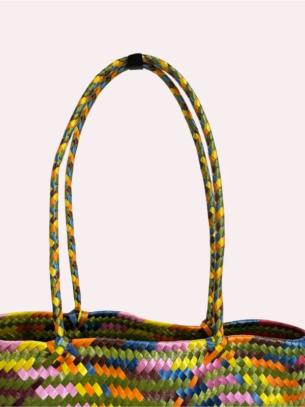 Large Colorful Mexican Woven Straw Tote Bag Market Beach Boho Handmade - Image 4