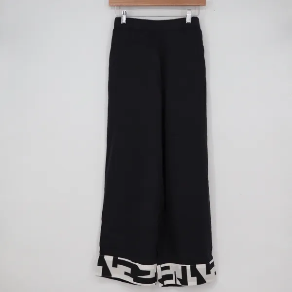 925 Attire Black Wide Leg Trousers Geometric Graphic Hem Pants Womens Medium - Image 2