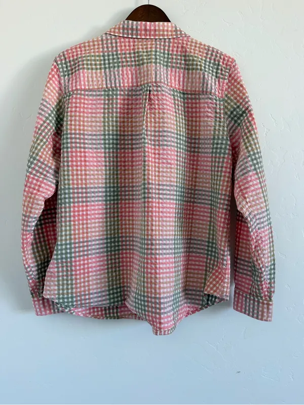 L.L.Bean Button Down Shirt Women’s XL Pink Green Plaid Check Cotton Long Sleeve - Image 4