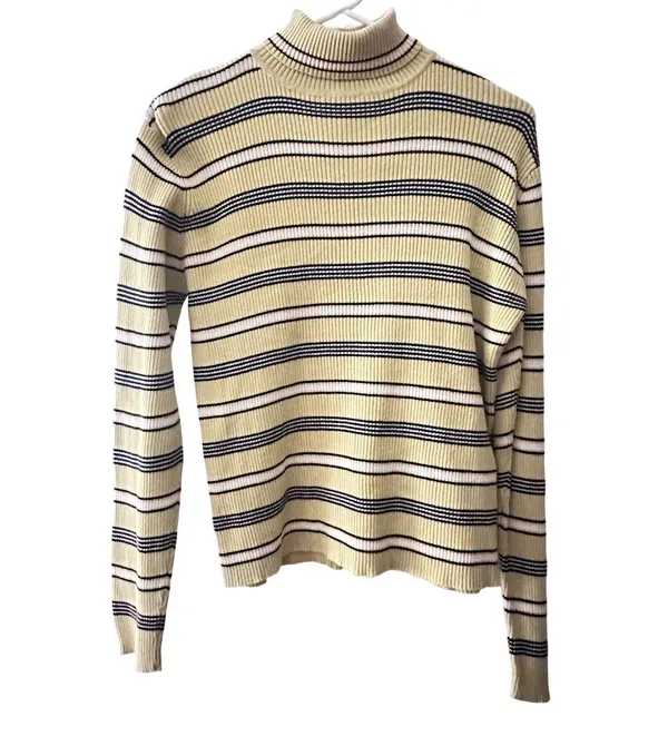 Marsh Landing Striped Turtleneck Sweater Long Sleeve Yellow Black White Casual M - Image 2
