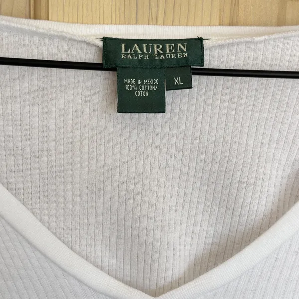 Vintage Y2K 100% Cotton Lauren Ralph Lauren Ribbed 3/4 Sleeve top Lettuce Hem - Image 7