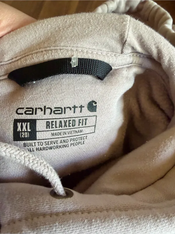Carhartt Relaxed Fit Hoodie in Light Beige with Black Print - Image 3